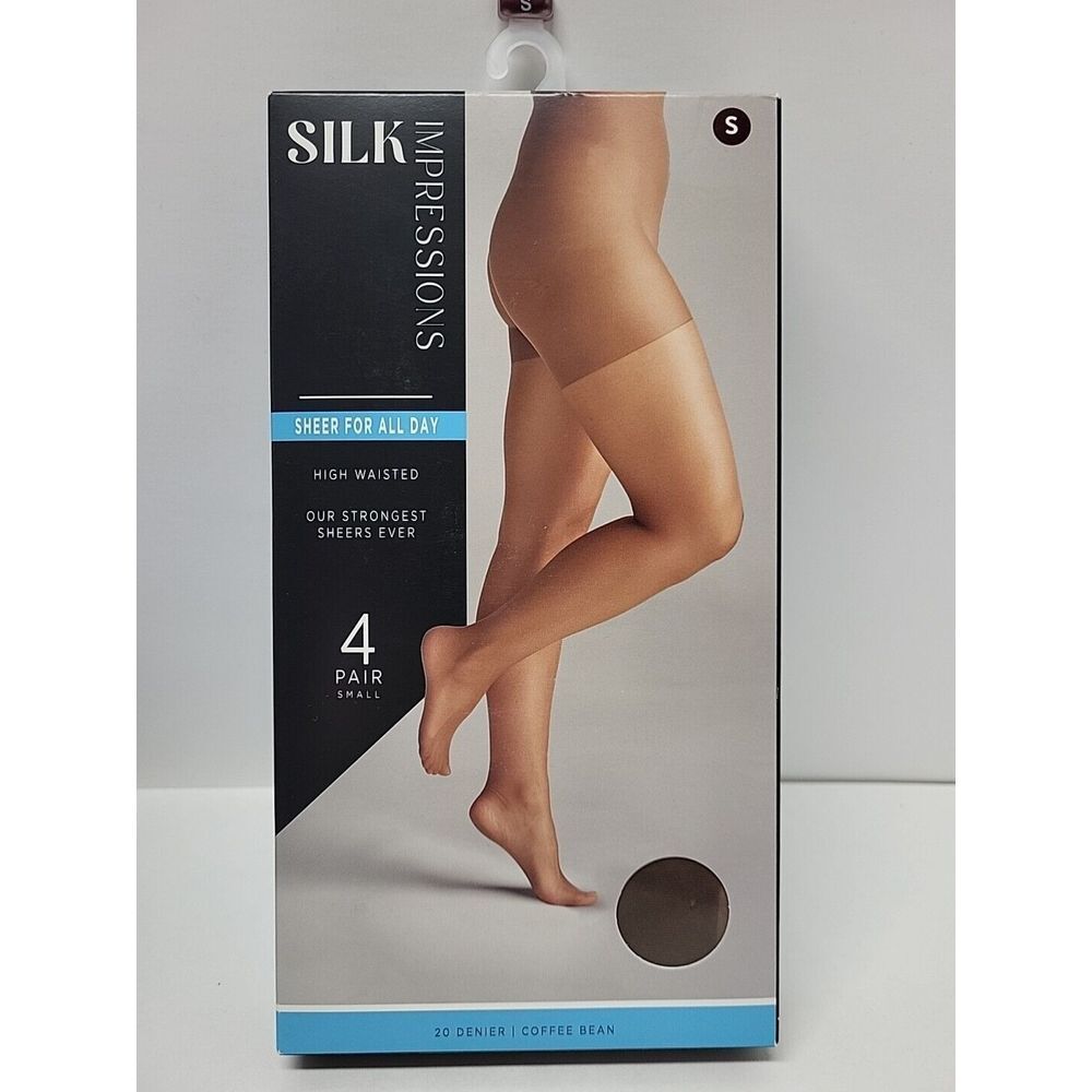 Silk Impressions Pantyhose Sheer For All Day 4-Pack Size Small Coffee Bean NEW